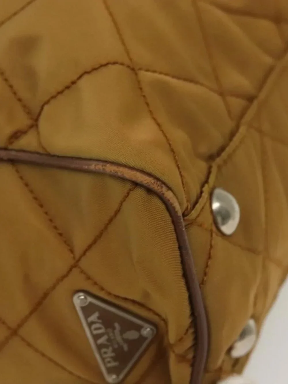 PRADA Chain Shoulder Bag Nylon Beige Silver Auth 140091